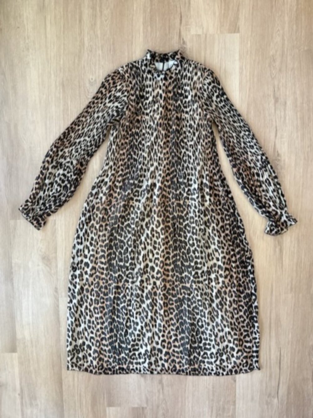 Ganni Leopard Pleated Georgette Midi Dress XS